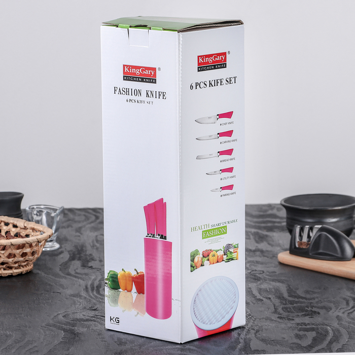 Набор кухонных ножей «Лаура», лезвие: 8,5 см, 12,5 см, 19,5 см, 20 см, 20 см, цвет оранжевый - фото 798123347