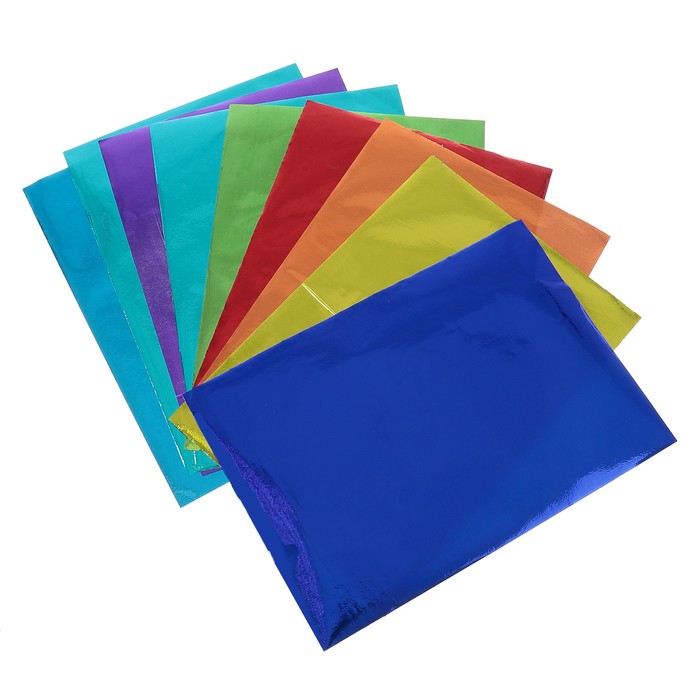 Бумага цветная, формат А4, 10 листов, 10 цветов, самоклеящаяся, блёстки, плотность 70 г/м3, 11 мкр
