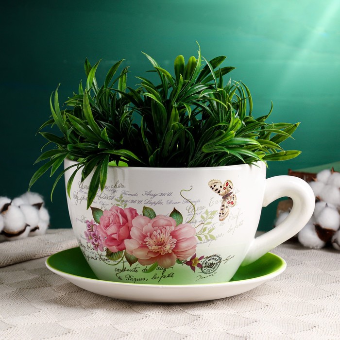 Горшок цветочный в форме чашки "Цветы" 19*21,5*12 см
