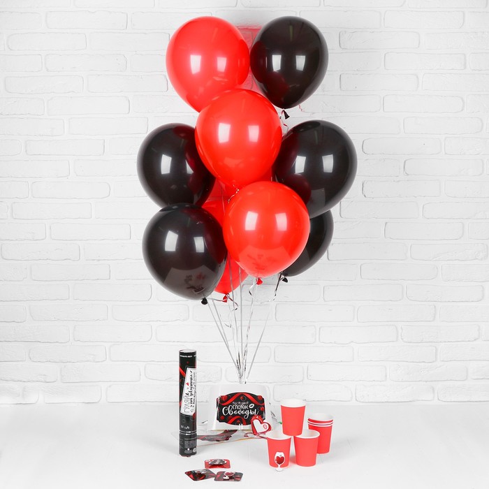 Воздушные шары «Девичник», стаканчики, хлопушка, наклейки, красный, 19 предметов в наборе