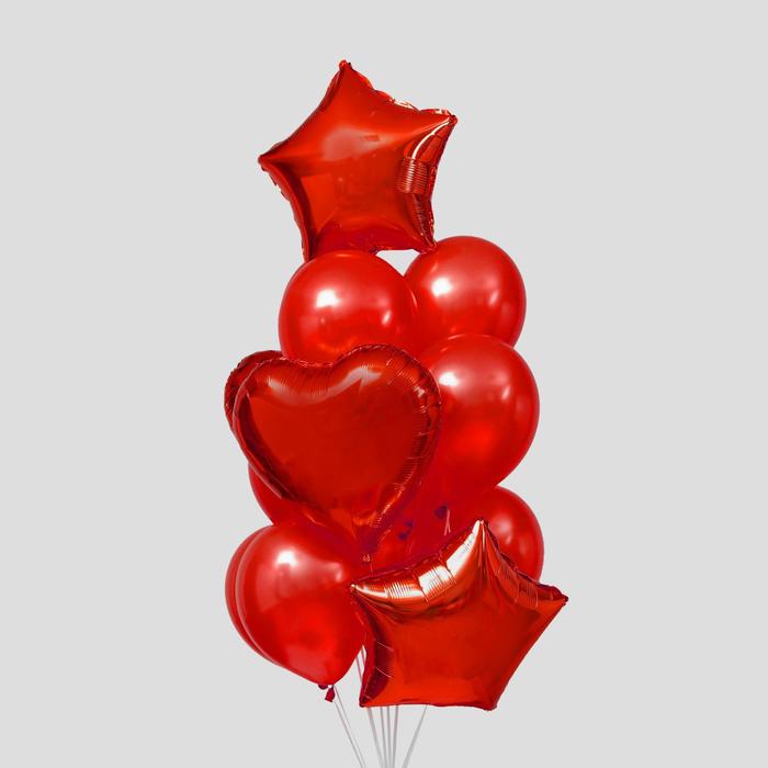 Букет из шаров «Сердца и звёзды», латекс, фольга, набор 14 шт., цвет красный - фото 126921158