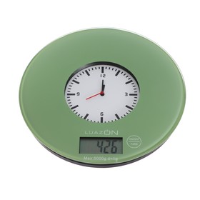 Весы кухонные LuazON LVK-703, электронные, до 5 кг, встроенные часы, цвет "хаки"