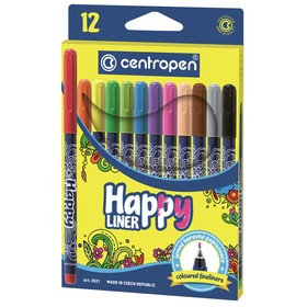Набор ручек капиллярных, 12 цветов, 0.8 мм, Centropen HAPPY LINER 2521, линия 0,3 мм