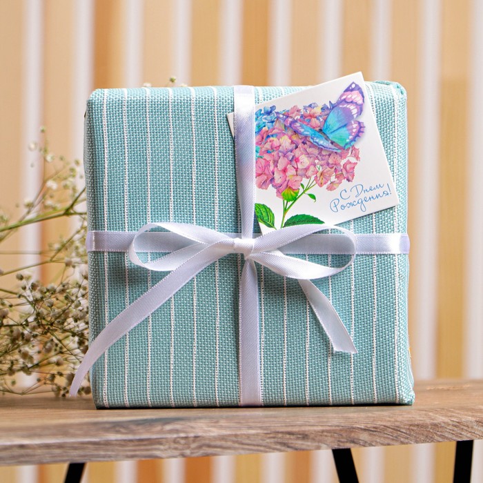 Набор лён флористический с открытками 4 шт. «С Днём Рождения!», 0.5 × 4 м