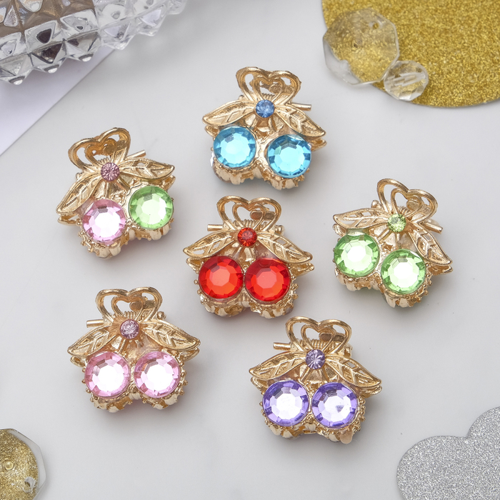 Краб для волос "Арфея" 2,3 см вишенки, золото, микс (6 шт) - фото 801018000