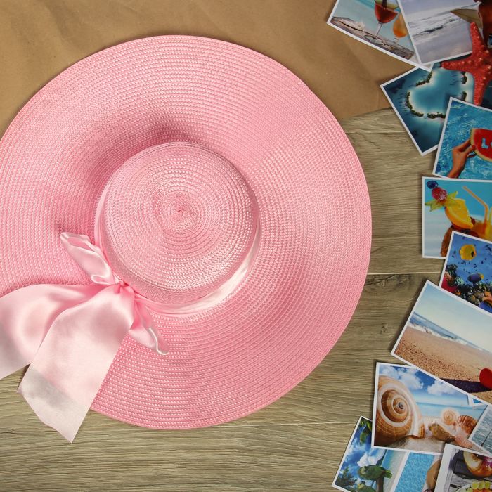 Шляпа пляжная &quot;Нежность&quot; с атласным бантом, цвет розовый, обхват головы 58 см, ширина полей 13 см