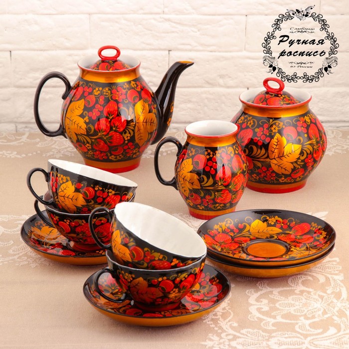 сервиз чайный фарфоровый хохлома.