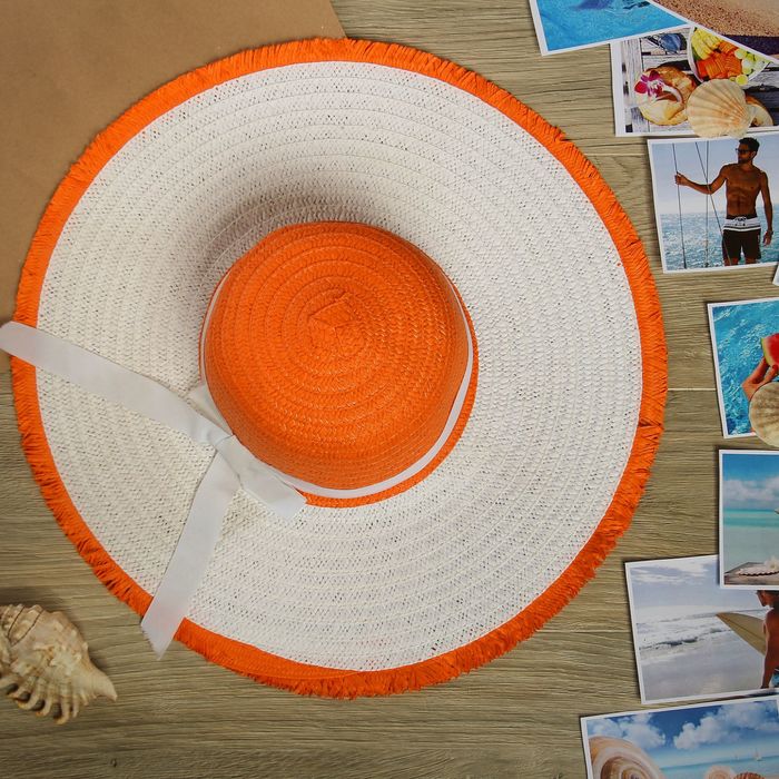 Шляпа пляжная &quot;Настроение&quot;, цвет бело-оранжевый, обхват головы 58 см, ширина полей 14 см