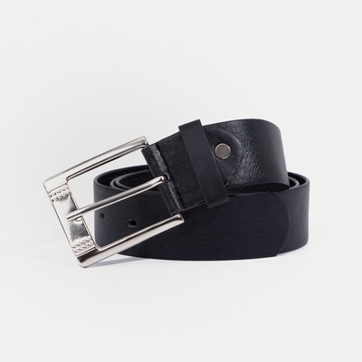 Men's belt, width 3cm, buckle is a dark metal, black
