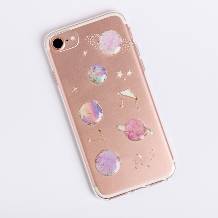 Чехол для телефона iPhone 6, 6S, 7 с эпоксидными элементами «Космос», 6.5 × 14 см