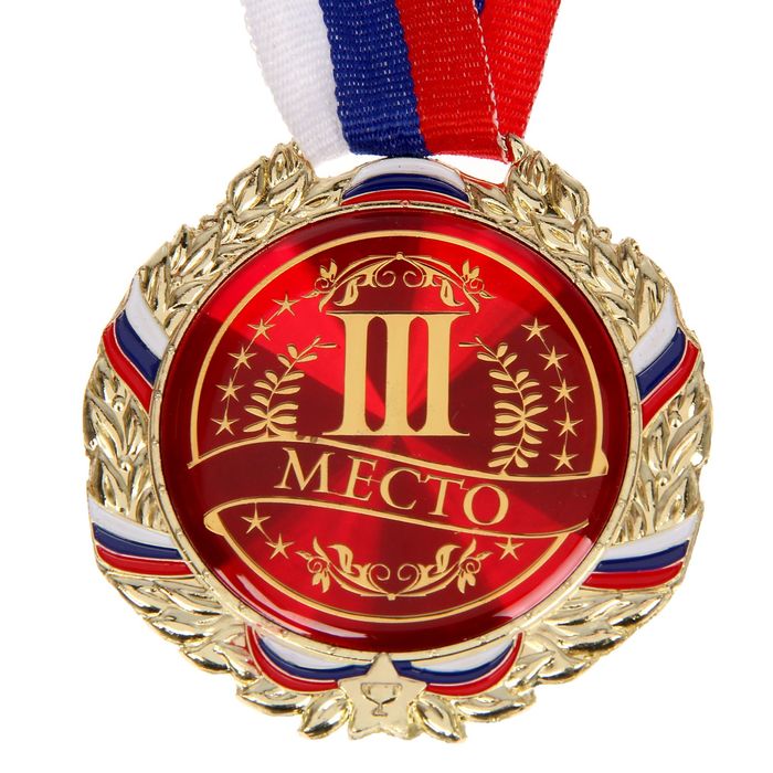 Медаль призовая, триколор, 3 место, бронза, d=7 см - фото 1355138