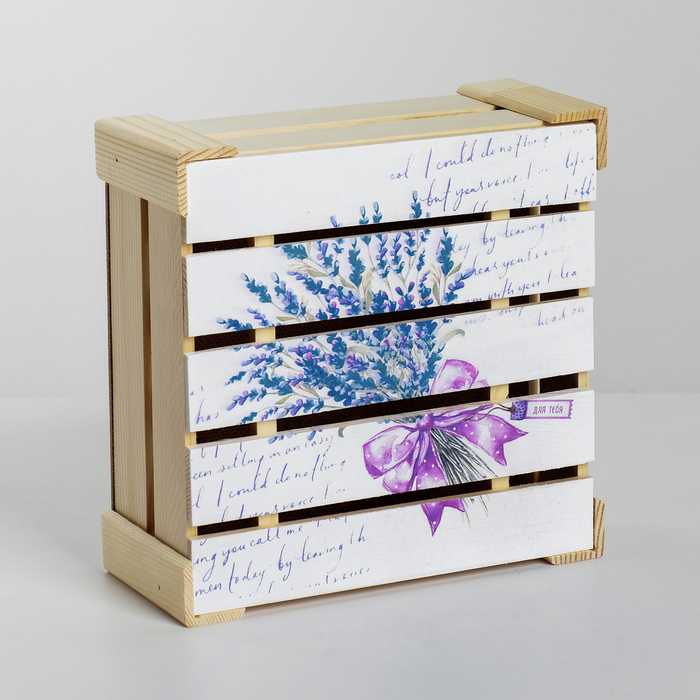 Коробка деревянная подарочная «Букет лаванды», 20 × 20 × 10 см - фото 4702102