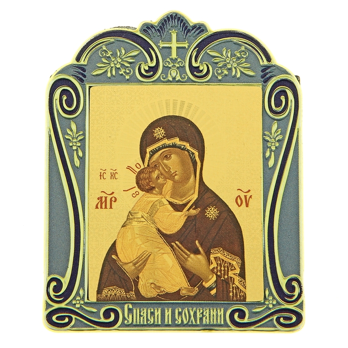 Икона богородицы в киоте &quot;Спаси и сохрани&quot; на подставке