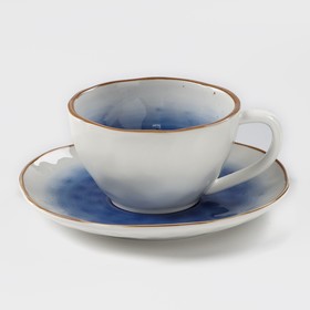 Чайная пара керамическая Доляна «Космос», 2 предмета: чашка 250 мл, блюдце d=16 см, цвет синий