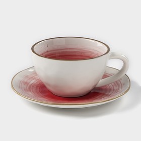 Чайная пара керамическая Доляна «Космос», 2 предмета: чашка 250 мл, блюдце d=16 см, цвет красный