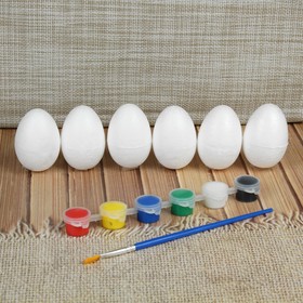Набор яиц под раскраску 6 шт., размер 1 шт: 4 × 6 см, краски 6 шт. по 3 мл, кисть
