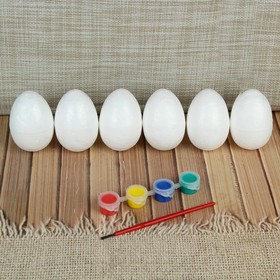 Набор яиц под раскраску 6 шт., размер 1 шт: 5 × 7 см, краски 4 шт. по 3 мл, кисть