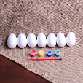 Набор яиц под раскраску 7 шт., размер 1 шт: 4 × 6 см, краски 4 шт. по 3 мл, кисть