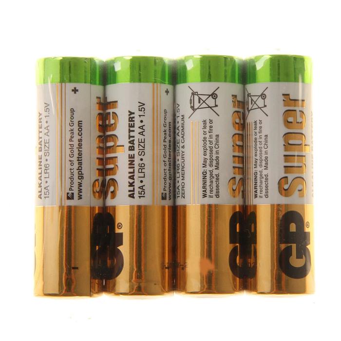 Батарейка алкалиновая GP Super, AA, LR6-4S, 1.5В, спайка, 4 шт. - фото 47159