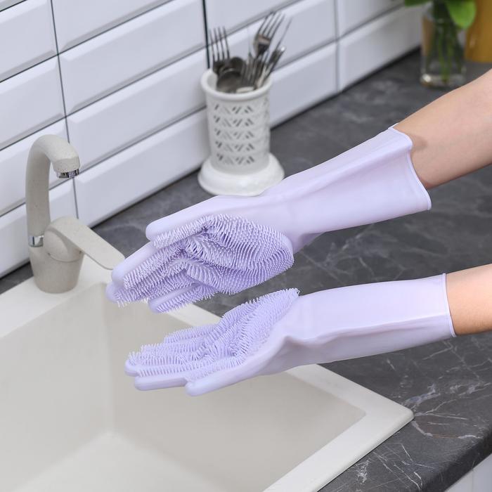 Перчатки хозяйственные для мытья посуды и уборки дома, размер L, 170 гр, цена за пару, цвет МИКС - фото 561379