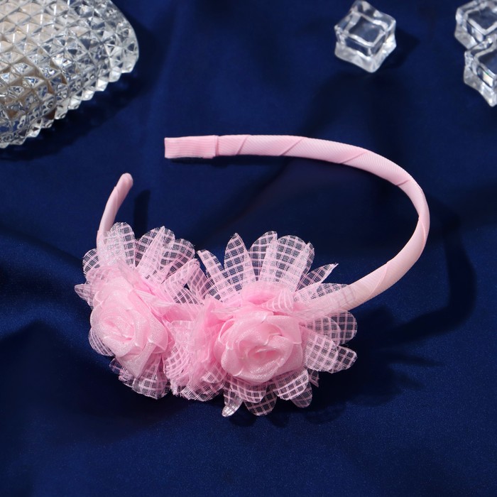Ободок для волос "Малышка" две розы клетка, 1 см, розовый - фото 2921217