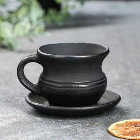 Чашка с блюдцем "Чёрная керамика дымленая", 0.1 л, микс
