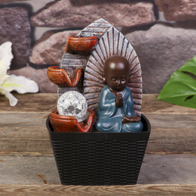 Фонтан настольный от сети, подсветка "Маленький будда - медитация" 22х13х13 см