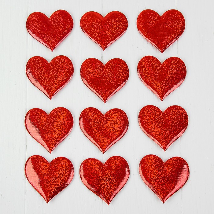 Сердечки декоративные, набор 12 шт., размер 1 шт: 6,5×6 см, цвет красный - фото 568651