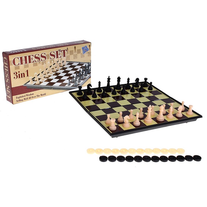 Игра настольная 3 в 1 Chess Set: шашки, шахматы, шахматы-шашки, в коробке