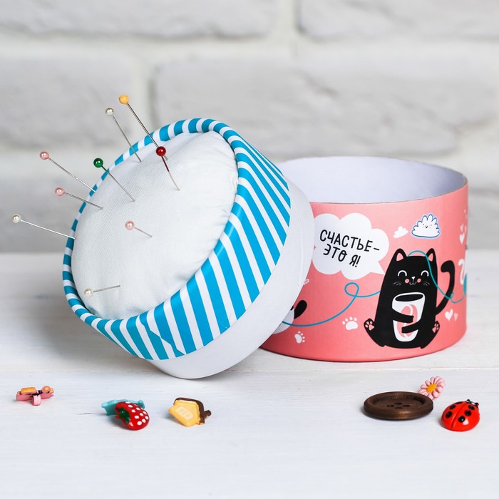 Банка для хранения с игольницей "Дом там, где кот", 10 х 12 см