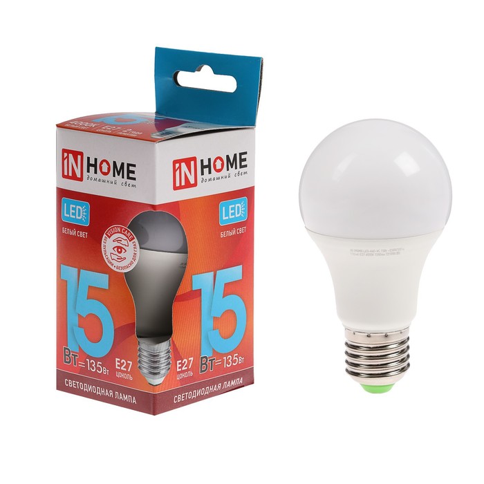 Лампа светодиодная IN HOME LED-A60-VC, Е27, 15 Вт, 230 В, 4000 К, 1350 Лм - фото 10611778
