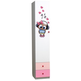 Шкаф с фотопечатью «Совята 1.2», 400 × 490 × 2100 мм, белый/ярко-розовый/светло-розовый