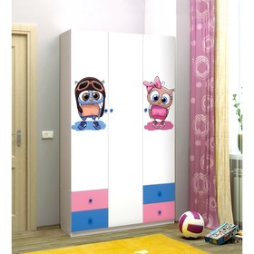 Шкаф с фотопечатью «Совята 3.1», 1200 × 490 × 2100 мм, цвет белый/синий/ярко-розовый