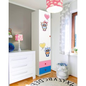 Шкаф с фотопечатью «Совята 1.1», 400 × 490 × 2100 мм, цвет белый/синий/ярко-розовый