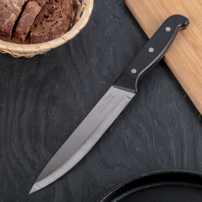 Нож кухонный «Классик» универсальный,лезвие 16 см, чёрная пластиковая ручка - фото 570822