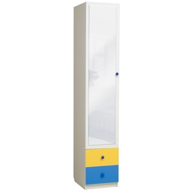 Шкаф с ящиками и зеркалом «Радуга», 400 × 490 × 2100 мм, цвет белый/жёлтый/синий