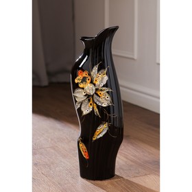 Ваза керамическая "Флора", напольная, чёрная, 47 см, авторская работа