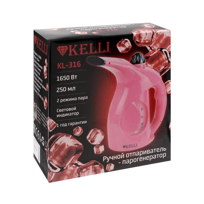 Отпариватель KELLI KL-316, ручной, 1650 Вт, 250 мл, розовый - фото 15775