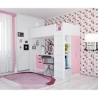 Кроватка-чердак Polini kids Simple с письменным столом и шкафом, цвет белый-роза - фото 7242174