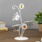 Candle holder metal, 2 glass candles "Butterfly and flower" white 23,5x17,5x9,5 cm