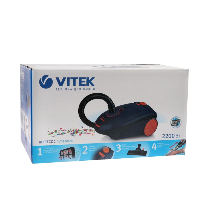 Пылесос Vitek VT-8106, 2200/400 Вт, мешок 4 л, фиолетовый 4231317 - фото 42860