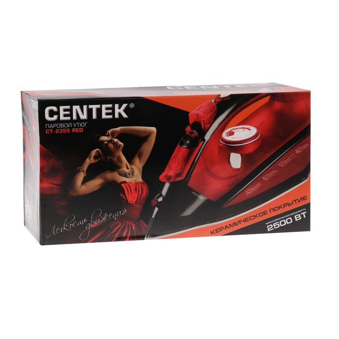 Утюг Centek CT-2355, 2500 Вт, керамическая подошва, паровой удар, красный 4211301 - фото 36419