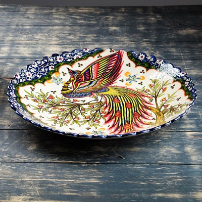 фарфор, деколь). жар птица 42. ляган жар-птица риштанская. жар птица керамика. тарелка риштанская жар птица.