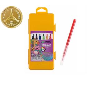 Фломастеры 6 цветов Стамм «Весёлые игрушки», 1 мм, длина до 400 м, жёлтый пластиковый пенал с европодвесом