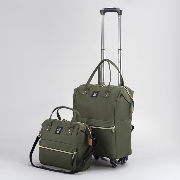 Сумка-рюкзак на колёсах, с сумкой-трансформером, отдел на молнии, наружный карман, цвет зелёный - фото 798183513