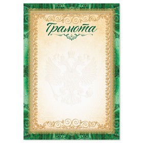 Грамота с символикой РФ, зеленая, 157 гр., 21 х 14,8 см в Донецке