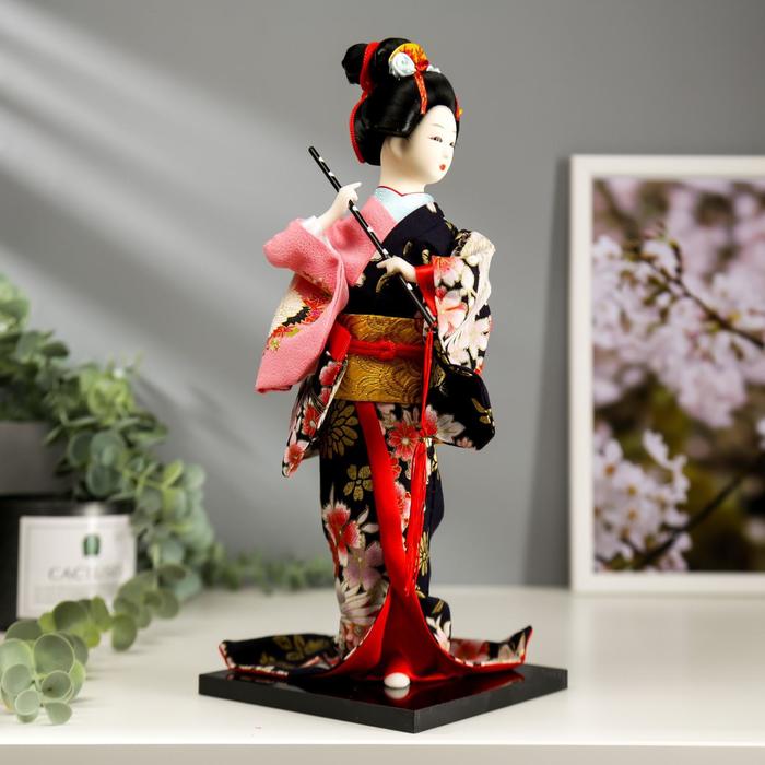 Кукла коллекционная "Японка в цветочном кимоно с флейтой" 30х12,5х12,5 см | vlarni-land