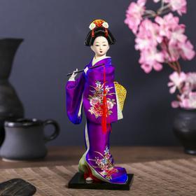 Кукла коллекционная "Японка в фиолетовом кимоно с флейтой" 25х9,5х9,5 см в Донецке
