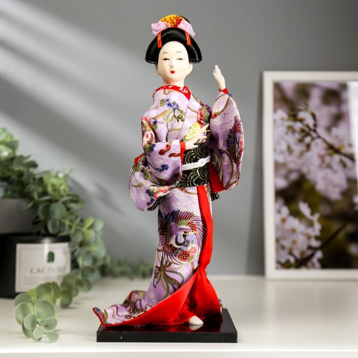Кукла коллекционная "Японка в цветочном кимоно с бабочкой на руке" 30х12,5х12,5 см - фото 229095