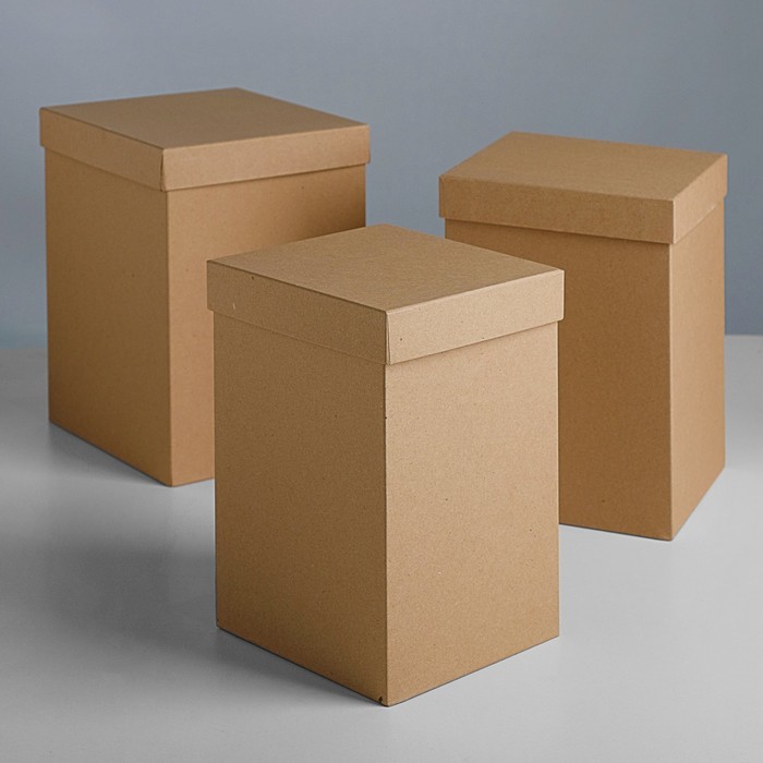Набор коробок 3в1 "Крафт", 18 х 18 х 25 - 15 х 15 х 23 см